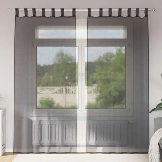 vidaXL Voile-Gardiner med Fane i Top 2 stk. Sort 140 x 225 cm