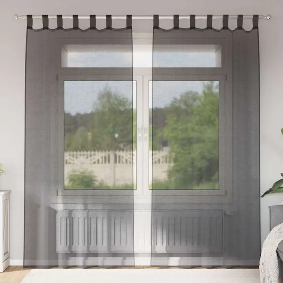 vidaXL Voile-Gardiner med Fane i Top 2 stk. Sort 140 x 245 cm