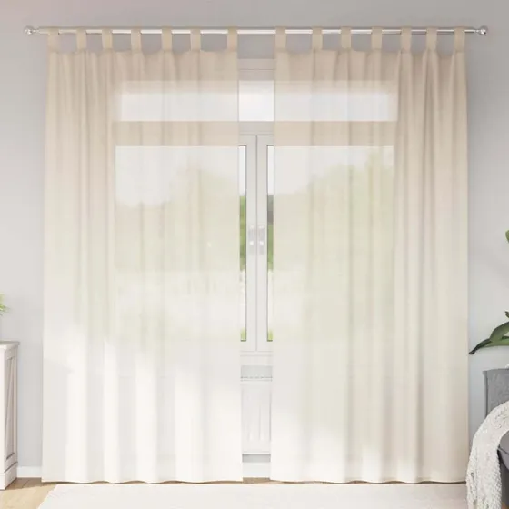 vidaXL Voile-gardiner med fane, 2 stk., cremefarvet