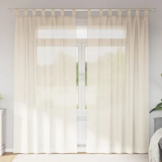 vidaXL Voile-gardiner med fane, 2 stk., cremefarvet, 140 x 245 cm