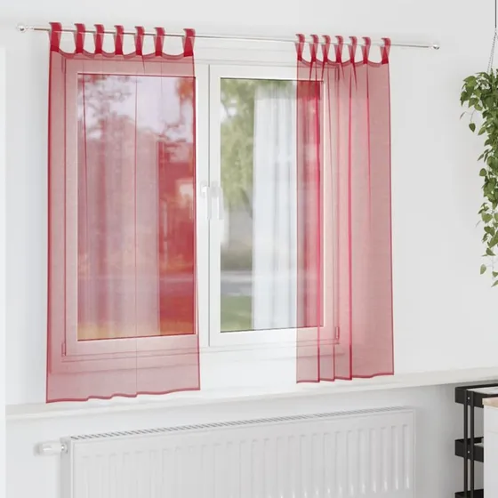 vidaXL Voile-gardiner med løkker 2 stk. 140x175 cm vinrød