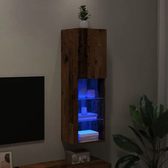 vidaXL tv-bord med LED-lys 30,5x30x102 cm gammelt trælook