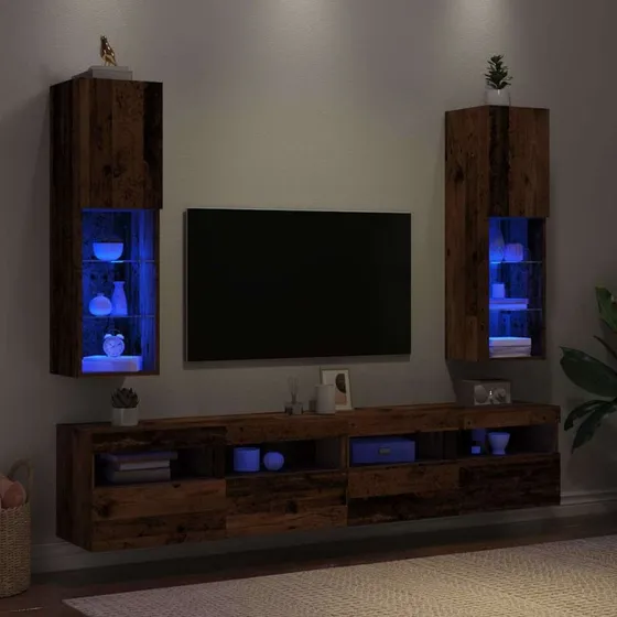 vidaXL Tv-bord med LED-lys 30,5x30x102 cm, gammelt trælook