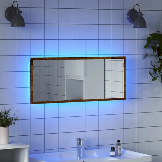vidaXL LED-badeværelsesspejl 100x8,5x37 cm konstrueret træ antikt eg