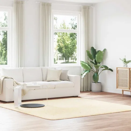 vidaXL Shaggy Gulvtæppe Navarra 240x240 cm Creme