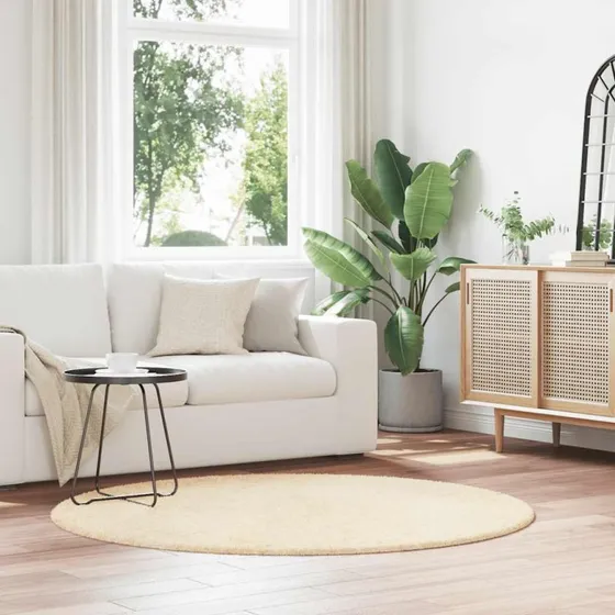 vidaXL Shaggy Gulvtæppe Navarra 160x160 cm Creme, Høje Luv