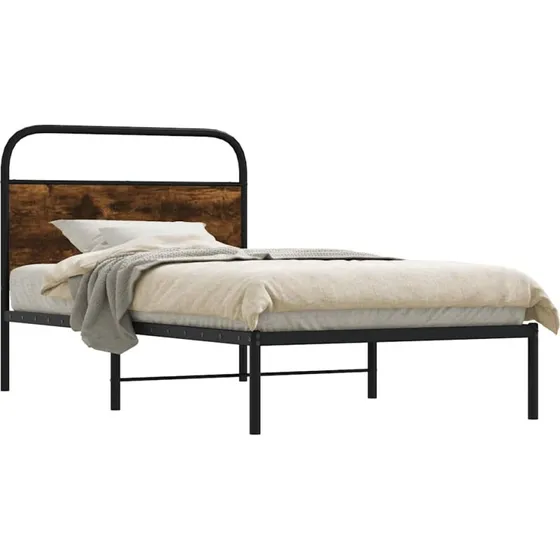 vidaXL Sengeramme 90x200 cm røget eg stål