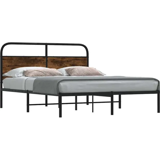 vidaXL Sengeramme 140x190 cm Røget Eg Metal