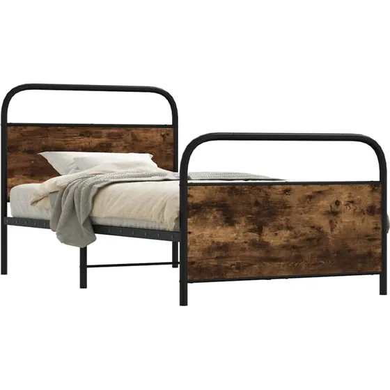 vidaXL Sengeramme 90x200 cm Røget Eg med Metalramme