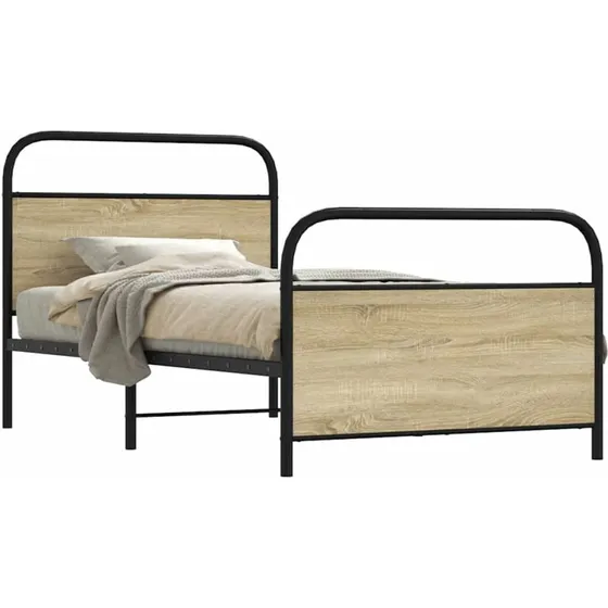 vidaXL Sengeramme 90x190 cm Metal Sonoma-Eg med Hovedgærde og Fodgærde