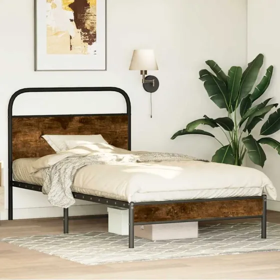 vidaXL Sengeramme 100x190 cm Røget Eg med Metalramme