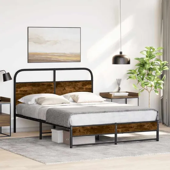 vidaXL Sengeramme 120x190 cm Røget Eg Metal, Uden Madras