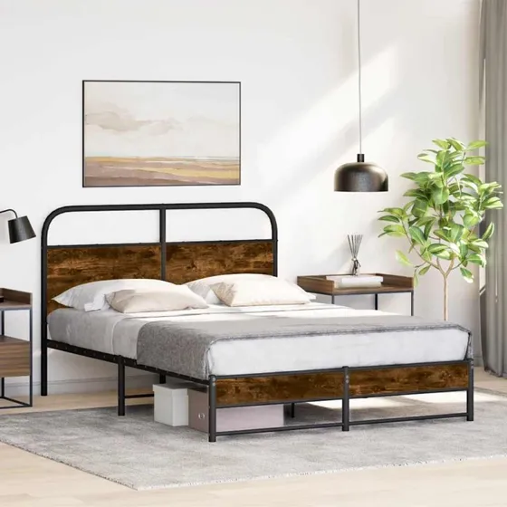 vidaXL Sengeramme 140x200 cm Røget Eg Metal, uden Madras