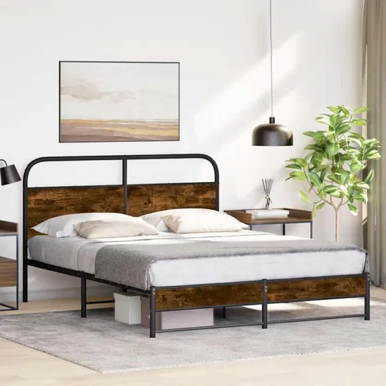 vidaXL Sengeramme 150x200 cm Røget Eg Metal, Uden Madras