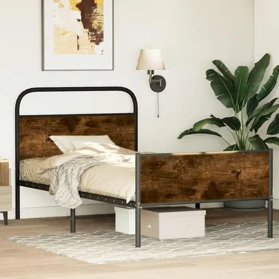 vidaXL Sengeramme 100x190 cm Røget Eg Metal, uden Madras