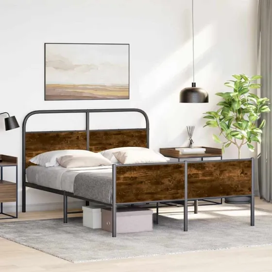 vidaXL Sengeramme 120x190 cm Røget Eg Metal, Uden Madras