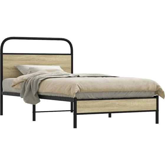 vidaXL Sengeramme 90x190 cm Metal Sonoma-Eg med Sengegavl