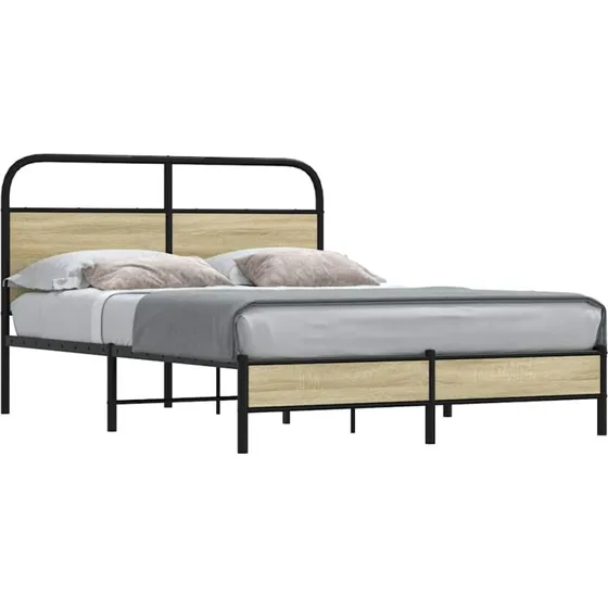 vidaXL Sengeramme 135x190 cm Metal Sonoma-Eg med Sengegavl