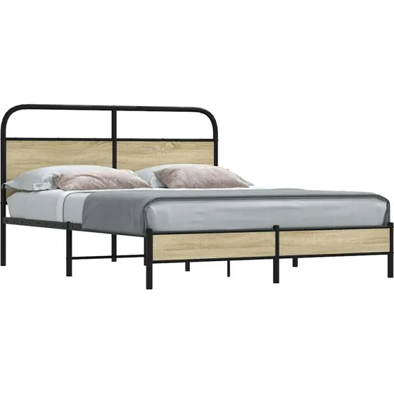 vidaXL Sengeramme 160x200 cm Metal Sonoma-Eg med Sengegavl