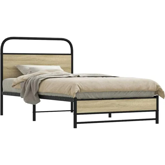 vidaXL Sengeramme 90x190 cm Metal Sonoma-Eg med Sengegavl