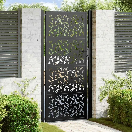 vidaXL Havelåge 100x200 cm sort stål bladdesign