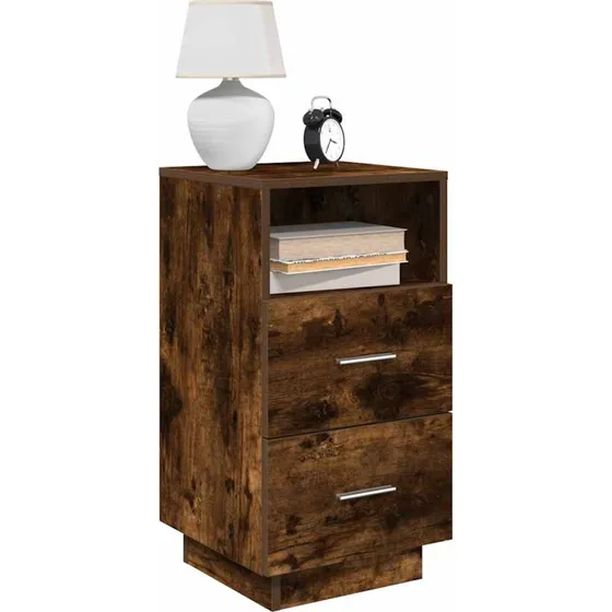vidaXL Sengebord med 2 Skuffer 36x36x68 cm Røget Egetræ