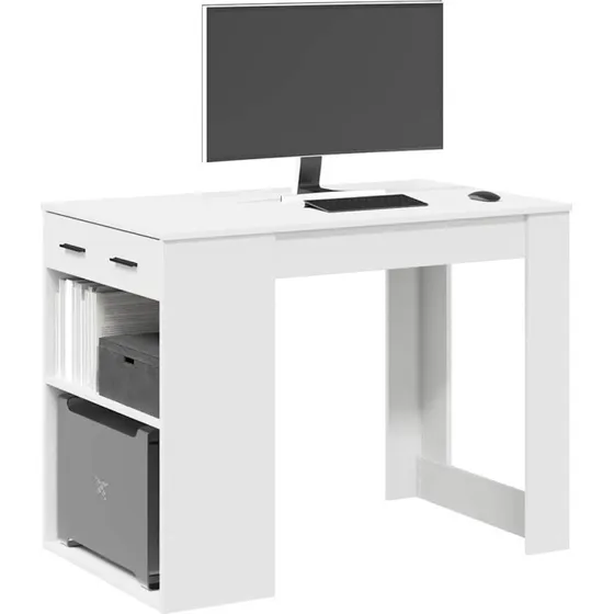 vidaXL Skrivebord med Skuffe og Hylde 102x62x77,5 cm Hvid