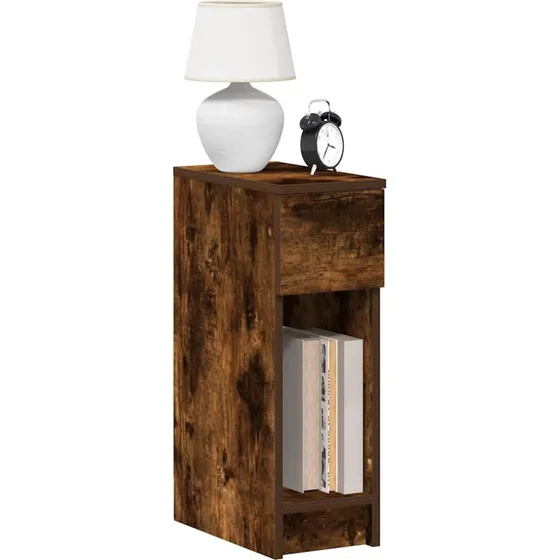 vidaXL Sengebord med skuffe 20x36x60 cm røget egetræ