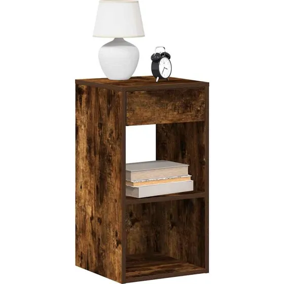 vidaXL Sengebord med Skuffe 35x34x66,5 cm Røget Egetræ