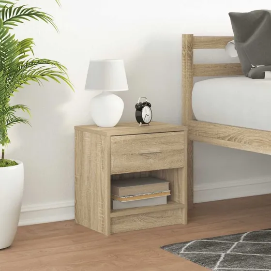 vidaXL Sengebord med skuffe 39x28x41 cm Sonoma-eg