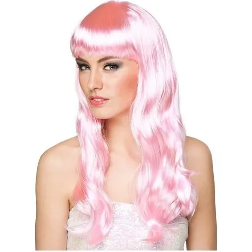 Chique lyserød langhåret paryk