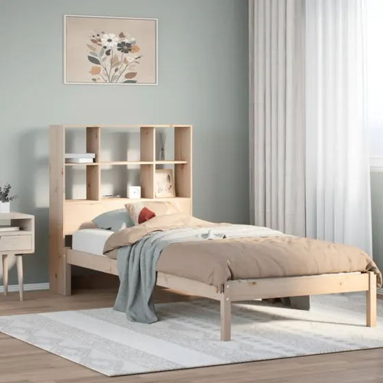 vidaXL Seng med reol 90x200 cm massivt fyrretræ
