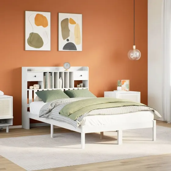 vidaXL Seng med Reol 135x190 cm, Massivt Fyrretræ, Hvid
