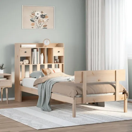 vidaXL Seng med reol 90x200 cm massivt fyrretræ