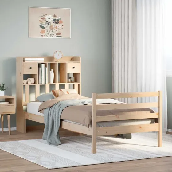 vidaXL Seng med reol 90x200 cm fyrretræ