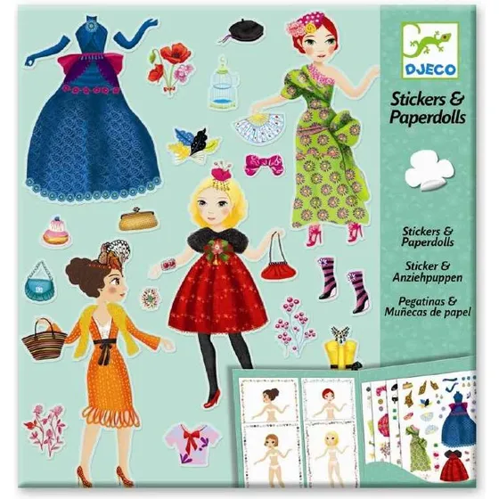Djeco Påklædningsdukker m. stickers, 23 x 22 cm