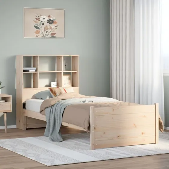 vidaXL Seng med reol 90x200 cm massivt fyrretræ