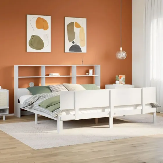 vidaXL seng 180x200 cm fyrretræ hvid med bogreol