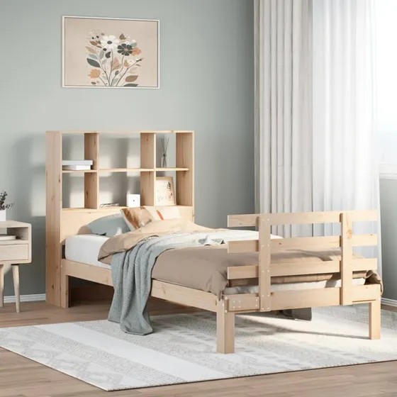 vidaXL Seng med reol 90x200 cm massivt fyrretræ