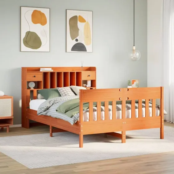vidaXL Sengeramme 150x200 cm massivt fyrretræ gyldenbrun