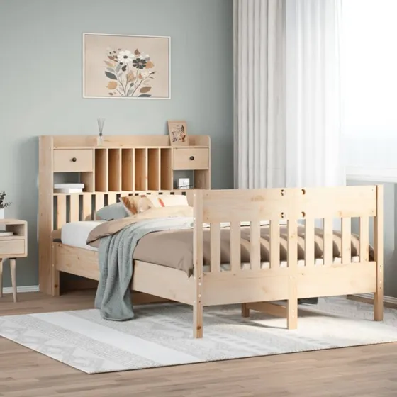 vidaXL Sengeramme 135x190 cm massivt fyrretræ hvid