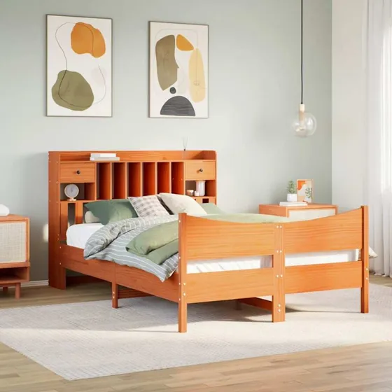 vidaXL Sengeramme 150x200 cm massivt fyrretræ gyldenbrun