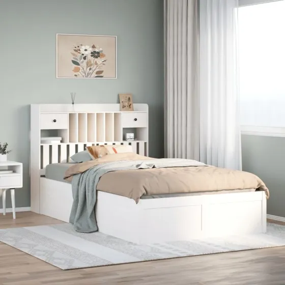 vidaXL Sengeramme 135x190 cm massivt fyrretræ hvid
