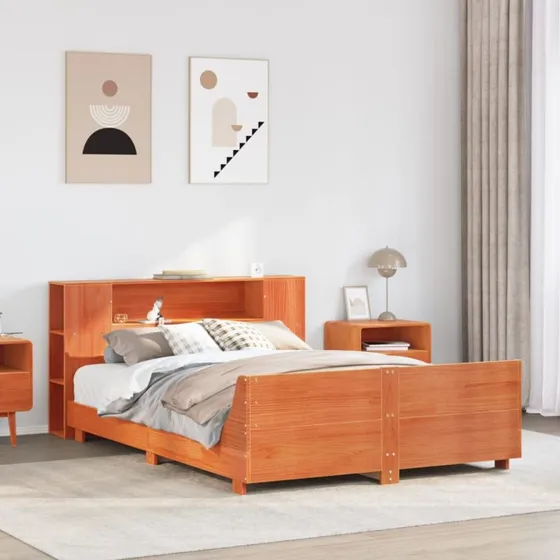 vidaXL Sengeramme 140x190 cm i Massivt Fyrretræ, Gyldenbrun