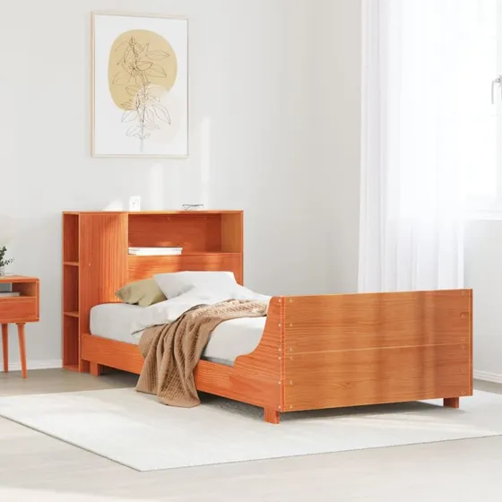 vidaXL Sengeramme 100x200 cm massivt fyrretræ gyldenbrun