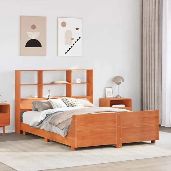 vidaXL Sengeramme 140x190 cm i Massivt Fyrretræ, Gyldenbrun