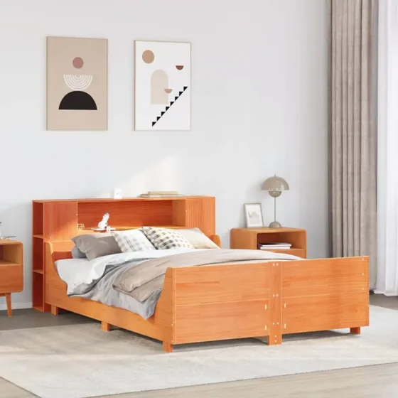vidaXL Sengeramme 140x190 cm i Massivt Fyrretræ, Gyldenbrun