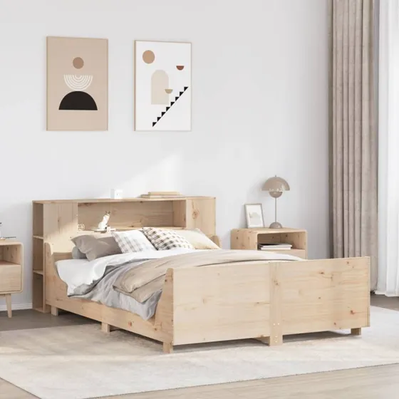 vidaXL Sengeramme 135x190 cm massivt fyrretræ hvid