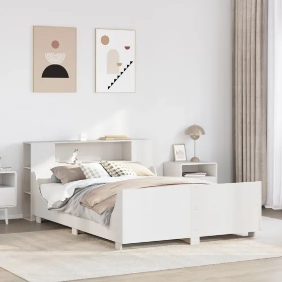 vidaXL Sengeramme 135x190 cm massivt fyrretræ hvid