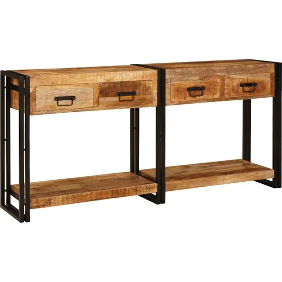 vidaXL Konsolborde 2 stk, Brun, 161 x 33 x 75 cm, Massivt Mangotræ